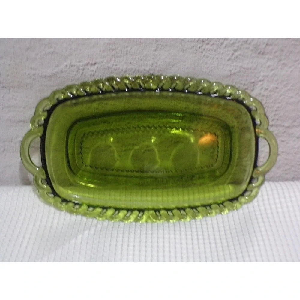 Vintage King's Crown Avocado Green Dimple Creamer, Sugar and Butter Dish